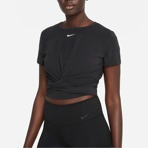 Nike Womens Dri-FIT One Luxe Twist Cropped Short-Sleeve Top Black Medium